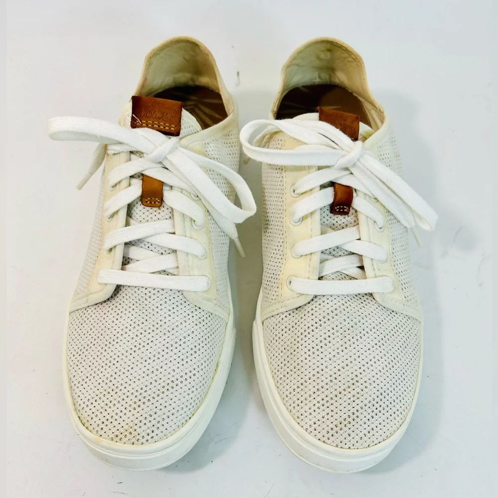 OluKai Cream-White Slip-On Perforated Sneaker Mule